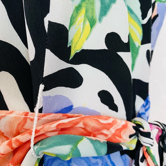 Vintage 90s Maxi Sleeveless Silk Black and White Colorful Floral Pattern Dress - Picture 2 of 16